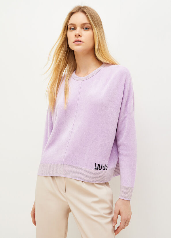 Purple Women\'s Liu Jo Chenille With Logo Sweaters | TWD-352718