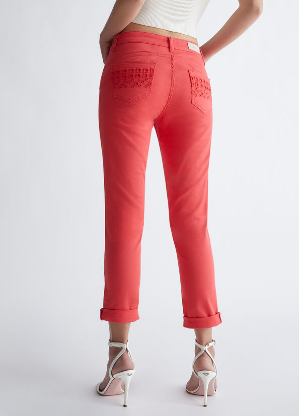 Red Women's Liu Jo Bottom Up With Embroidery Pants | FVA-457698