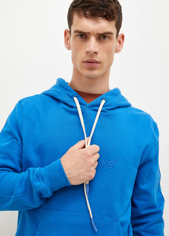 Royal Blue Men's Liu Jo Logo Hoodie Sweaters | QOB-679043