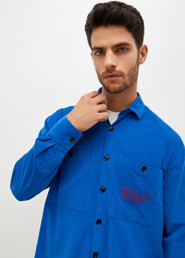 Royal Blue Men's Liu Jo Oversized Velvet Shirts | XBA-460972