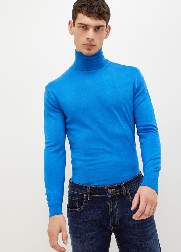 Royal Blue Men\'s Liu Jo Pure Turtleneck Sweaters | AOL-069241