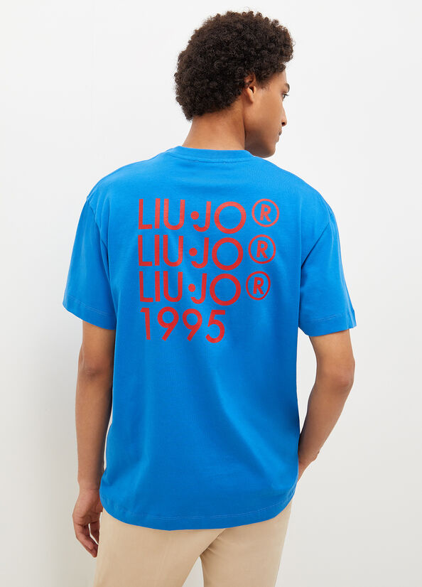 Royal Blue Men's Liu Jo With Print On The Back T Shirts | OER-571639