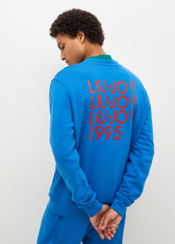 Royal Blue Men's Liu Jo With Print On The Back Sweaters | UCN-328705