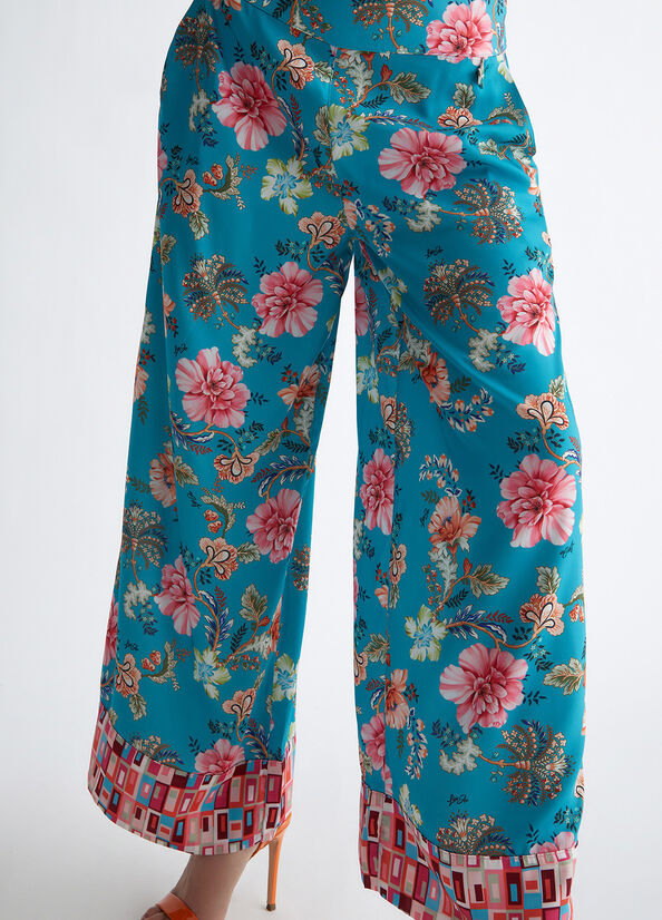 Turquoise Women's Liu Jo Floral Pants | PBF-648231