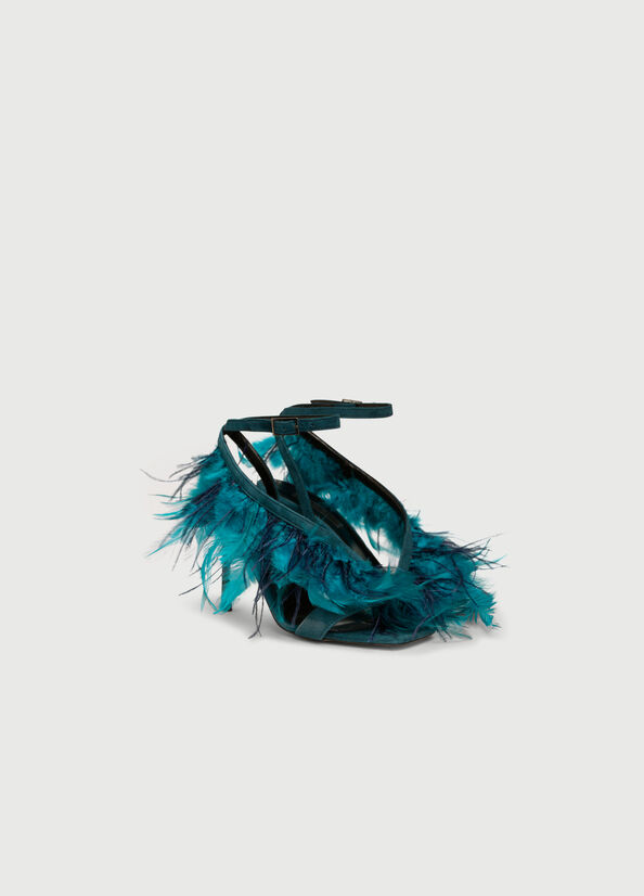 Turquoise Women's Liu Jo With Heel And Feathers Sandals | PUH-573126