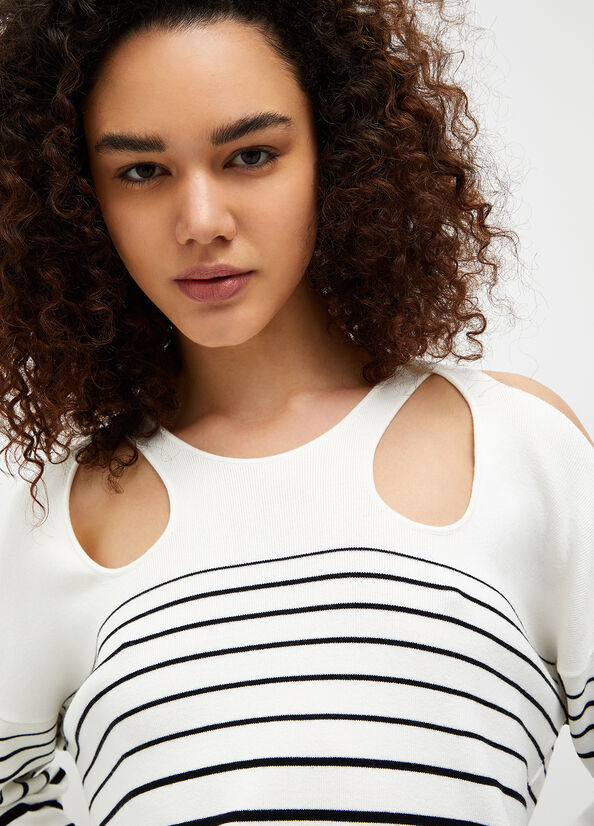 White / Black Women's Liu Jo Eco-Friendly Striped Sweaters | XCS-960483