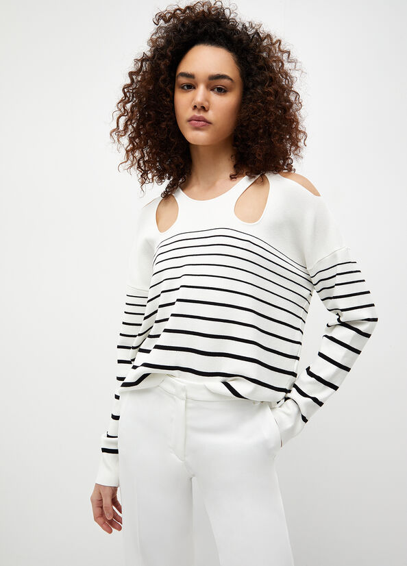 White / Black Women\'s Liu Jo Eco-Friendly Striped Sweaters | XCS-960483