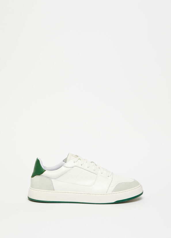 White / Green Men's Liu Jo Leather Sneakers | ZKO-783165