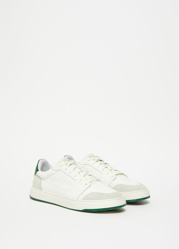 White / Green Men's Liu Jo Leather Sneakers | ZKO-783165