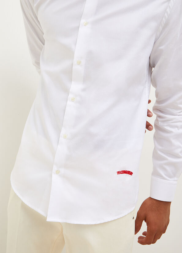 White Men's Liu Jo Button Down With Embroidery Detail Shirts | BRP-897561