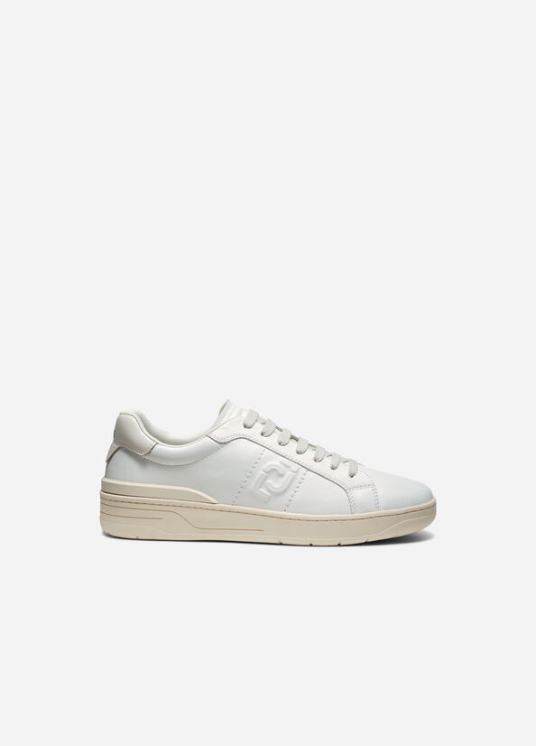 White Men's Liu Jo Leather Sneakers | CPK-472139