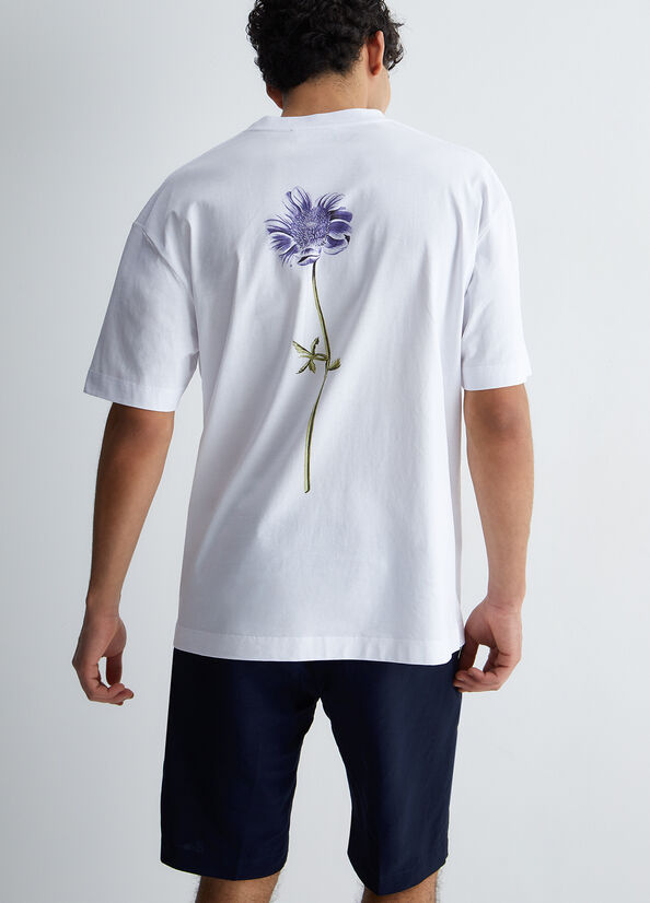 White Men's Liu Jo With Tulip On The Back T Shirts | SMB-235086