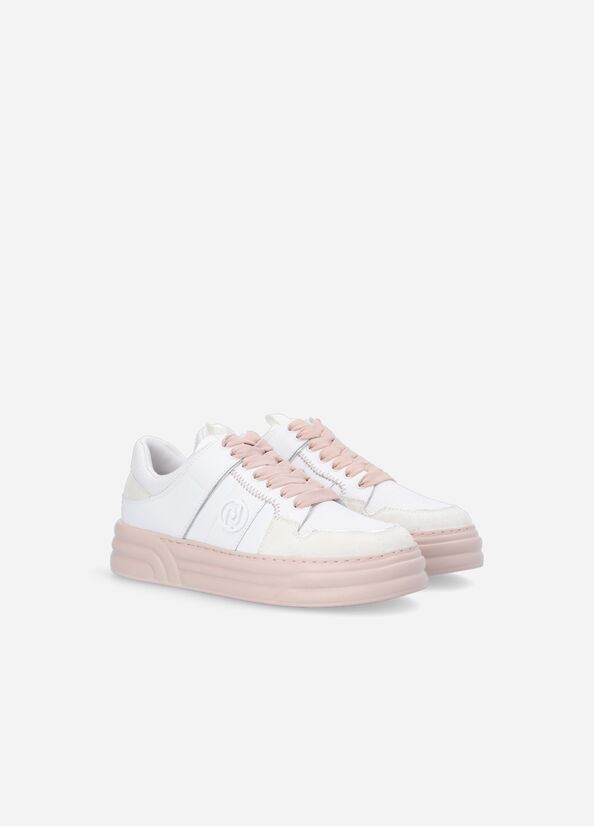 White / Pink Women's Liu Jo Platform With Two-Tone Sole Sneakers | IJT-602314