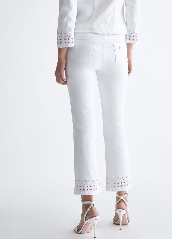 White Women's Liu Jo Bottom Up With Embroidery Pants | UAE-820951