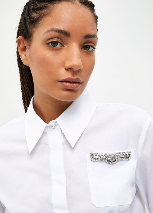 White Women's Liu Jo Boxy With Jewel Embroidery Shirts | EHZ-617892