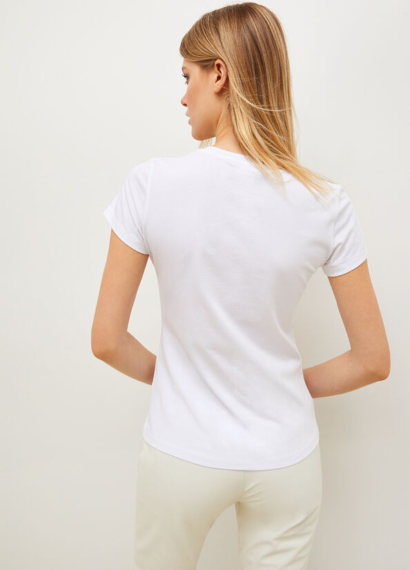 White Women's Liu Jo Cotton Stretch T Shirts | VMO-584270