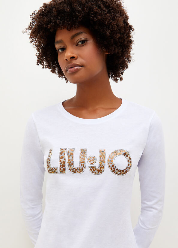 White Women's Liu Jo Cotton With Logo T Shirts | URO-736029