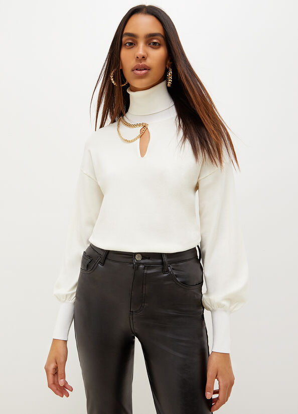 White Women\'s Liu Jo Eco-Friendly Turtleneck With Chain Sweaters | OPD-513862