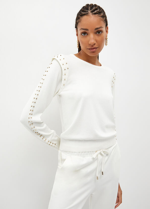 White Women\'s Liu Jo Eco-Friendly With Studs Sweaters | ODI-078132