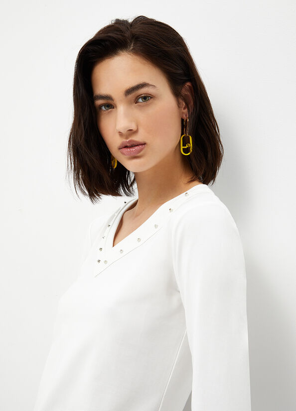 White Women's Liu Jo Eco-Friendly With Studs T Shirts | QGR-416537