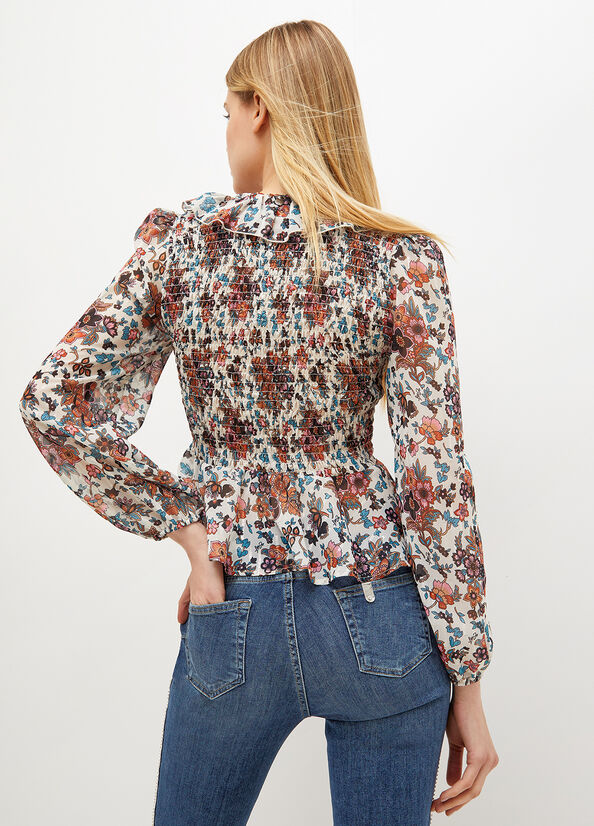 White Women's Liu Jo Floral Georgette Blouse Shirts | SEL-273564