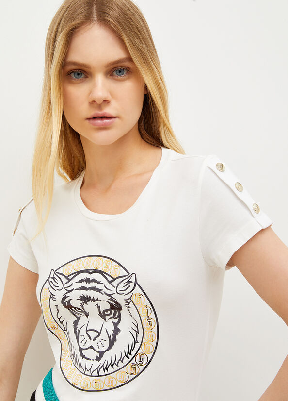 White Women's Liu Jo Jersey With Lion T Shirts | DOQ-614590