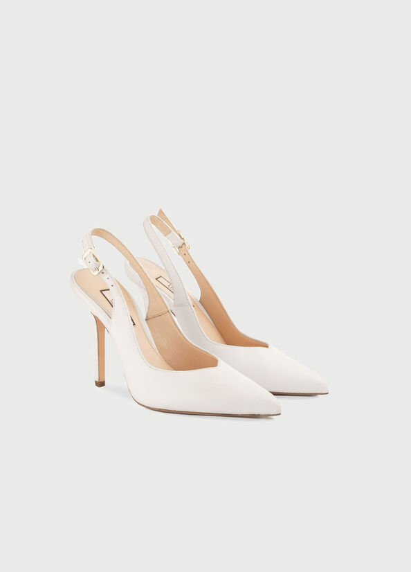 White Women's Liu Jo Leather Slingback High Heels | ORC-508469