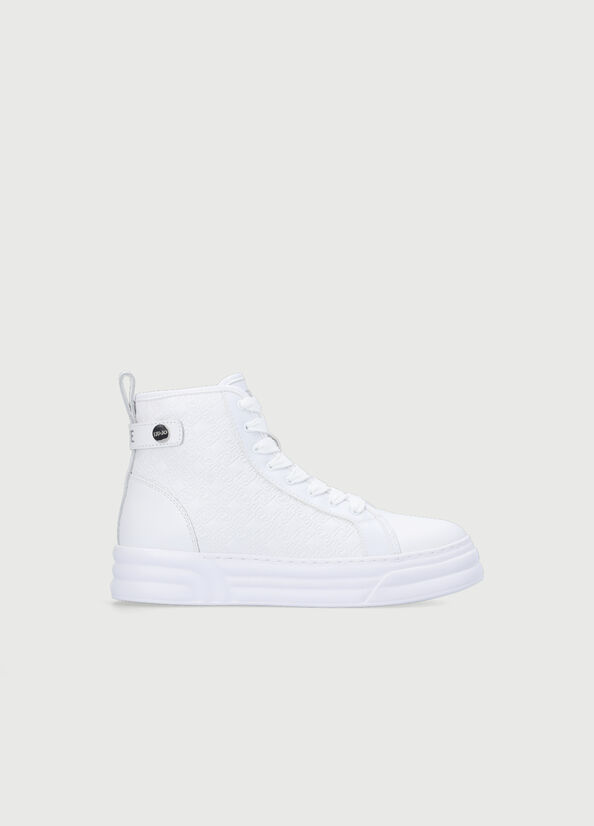 White Women's Liu Jo Monogram Leather Basketball Sneakers | VCE-861075