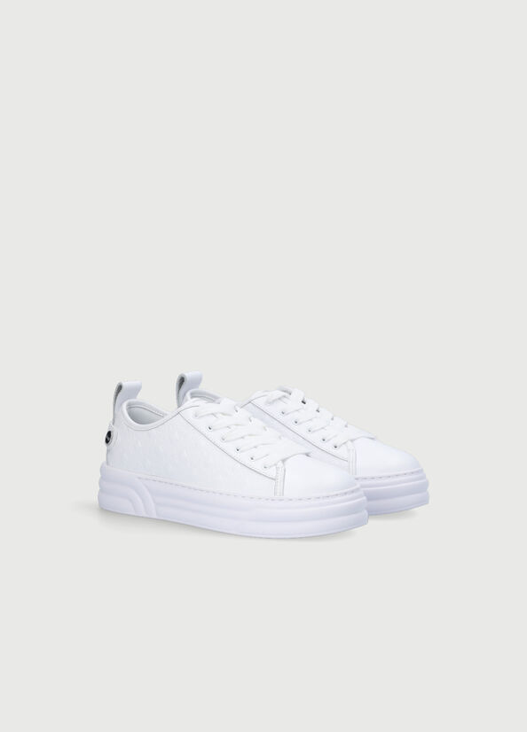 White Women's Liu Jo Monogram Leather Sneakers | ZDX-418630