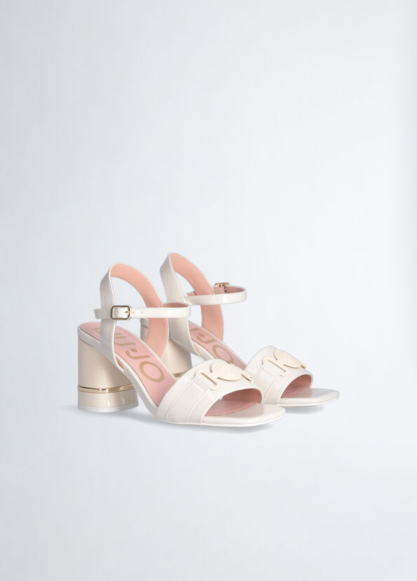 White Women's Liu Jo Patent Leather Heeled Sandals | FBE-287340