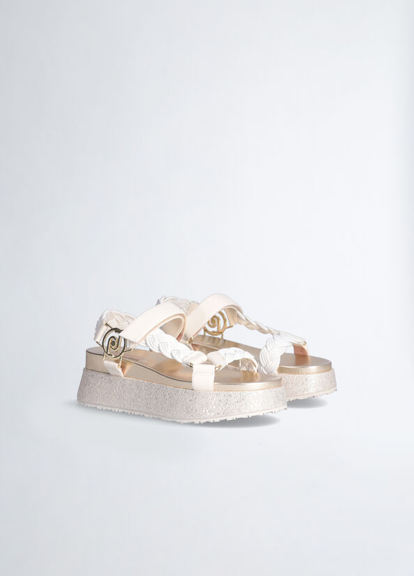 White Women's Liu Jo Platform With Braiding Sandals | WTE-658047