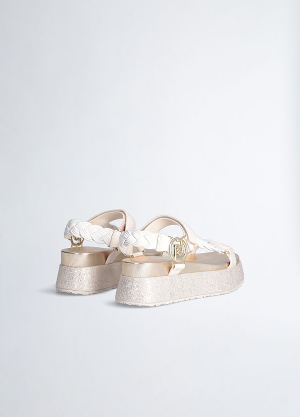 White Women's Liu Jo Platform With Braiding Sandals | WTE-658047