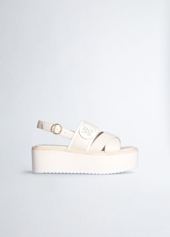 White Women\'s Liu Jo Platform With Logo Sandals | OYH-437210