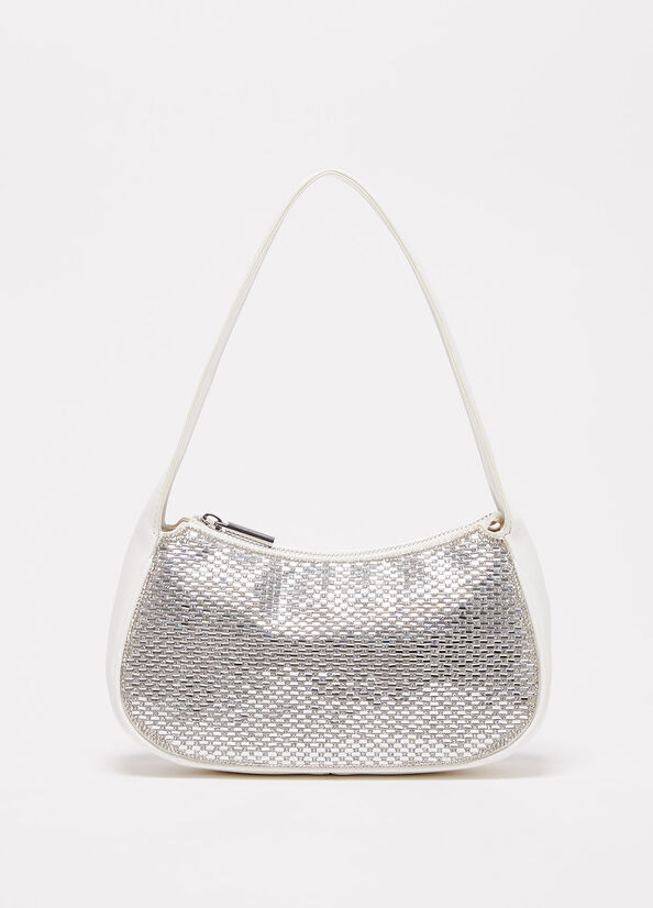 White Women's Liu Jo Shoulder With Rhinestones Shoulder Bags | MQP-174029