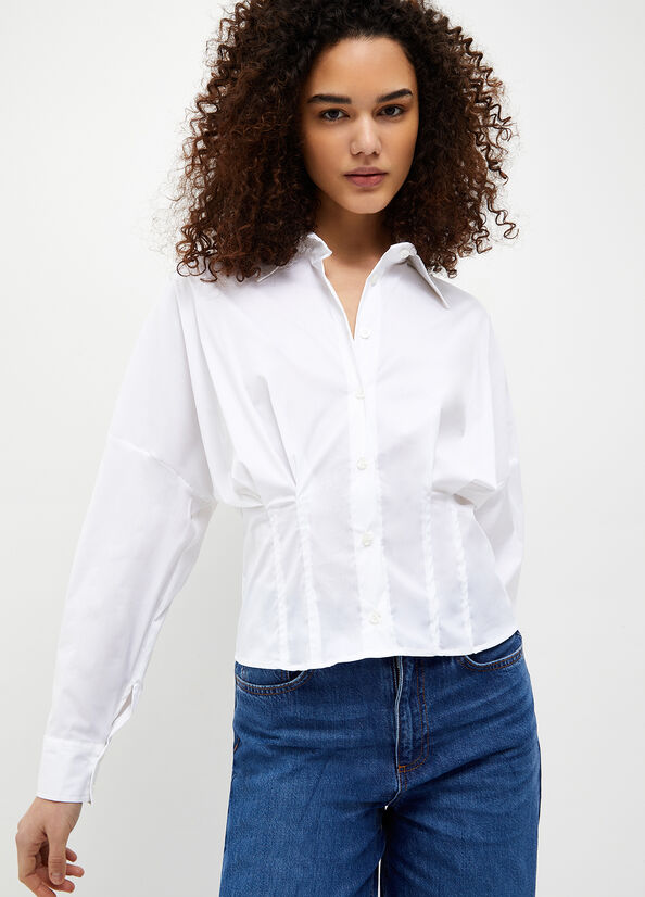 White Women\'s Liu Jo Stretch Cotton Shirts | QYH-029785