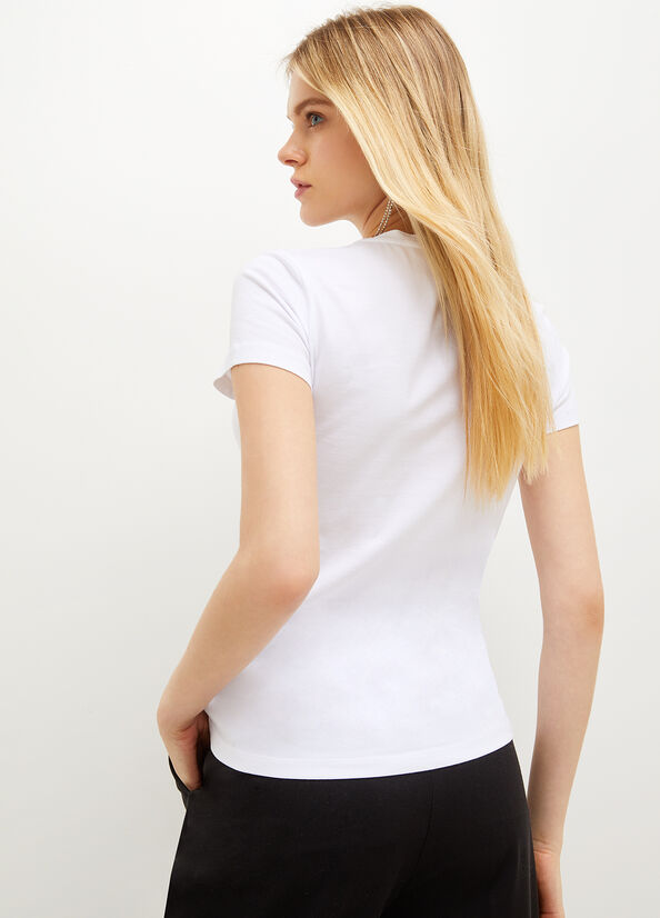 White Women's Liu Jo Stretch Cotton With Logo T Shirts | RAG-136724