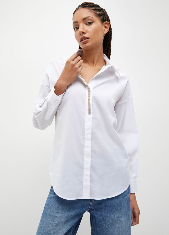 White Women\'s Liu Jo Striped Poplin Shirts | GMZ-084153