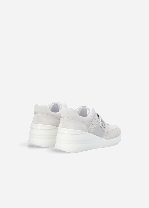 White Women's Liu Jo Suede Slip Ons With Wedge Sneakers | WZN-962370