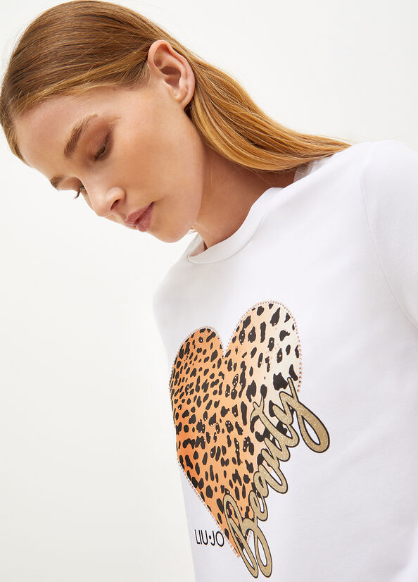 White Women's Liu Jo With Animal-Print Heart T Shirts | RLK-243980