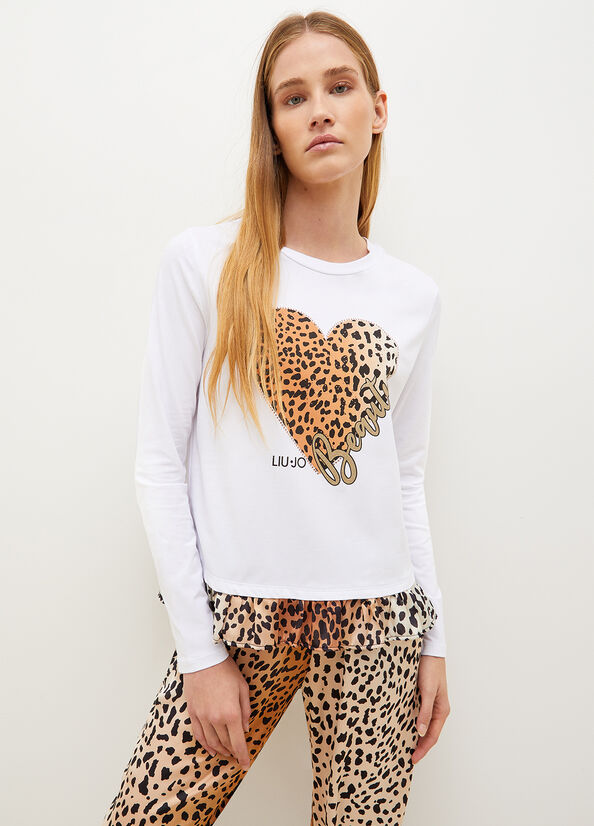 White Women\'s Liu Jo With Animal-Print Heart T Shirts | RLK-243980