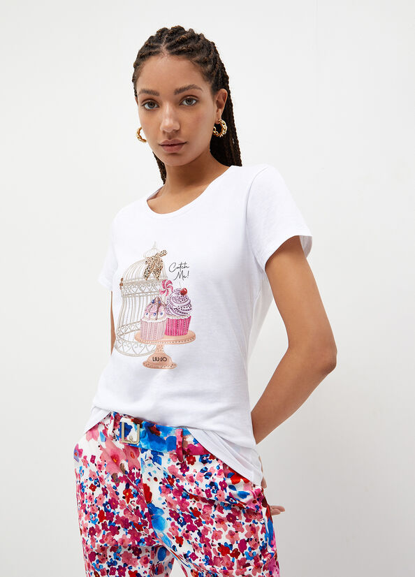 White Women\'s Liu Jo With Cage & Cupcake Print Tops | CAU-165048