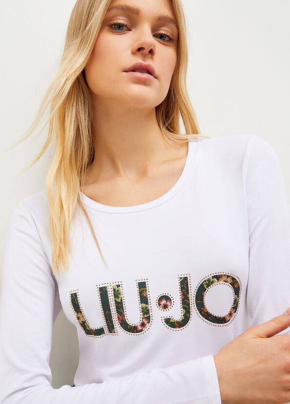 White Women's Liu Jo With Floral Logo T Shirts | ZWJ-472059