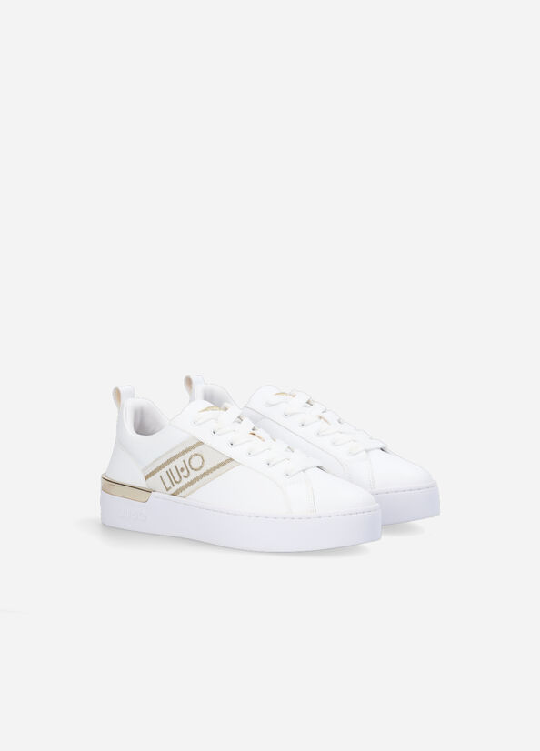 White Women's Liu Jo With Jacquard Logo Sneakers | FKE-349152