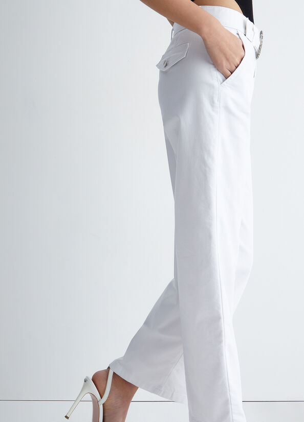 White Women's Liu Jo With Jewel Buckle Pants | ZXF-157380