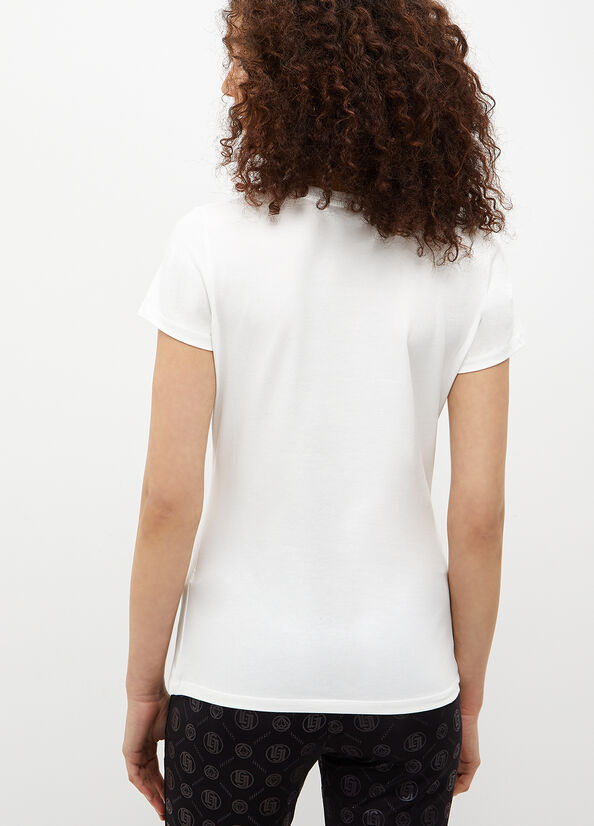 White Women's Liu Jo With Logo And Studs T Shirts | QER-830657