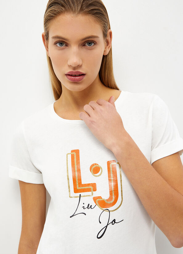 White Women's Liu Jo With Logo T Shirts | QIJ-758241