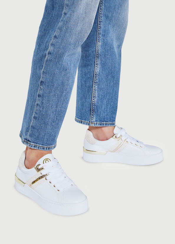 White Women\'s Liu Jo With Monogram Detail Sneakers | DWE-940172