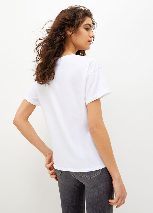 White Women's Liu Jo With Print Of St. Moritz T Shirts | ZAH-215804