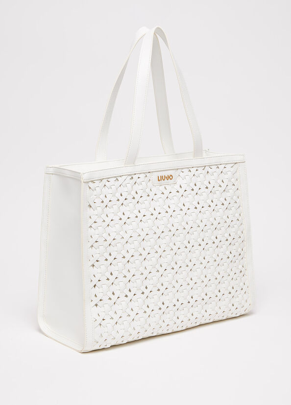 White Women's Liu Jo WovenWith Logo Shopper Bag | DCK-954607