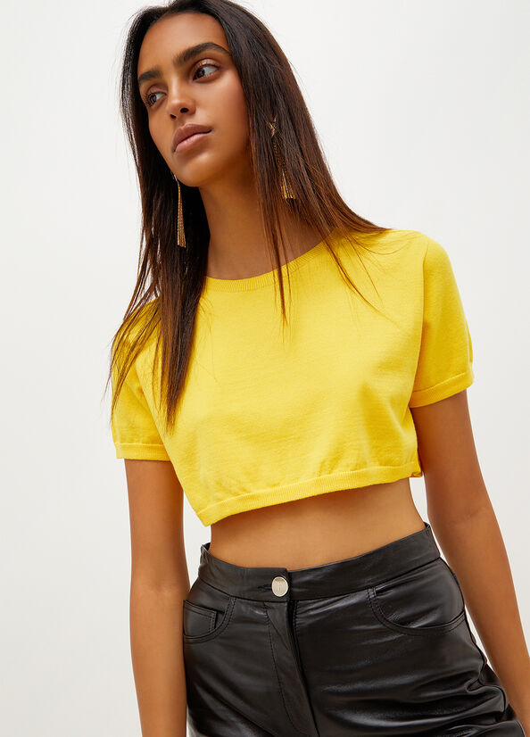 Yellow Women's Liu Jo Knit Crop Sweaters | FLU-408913